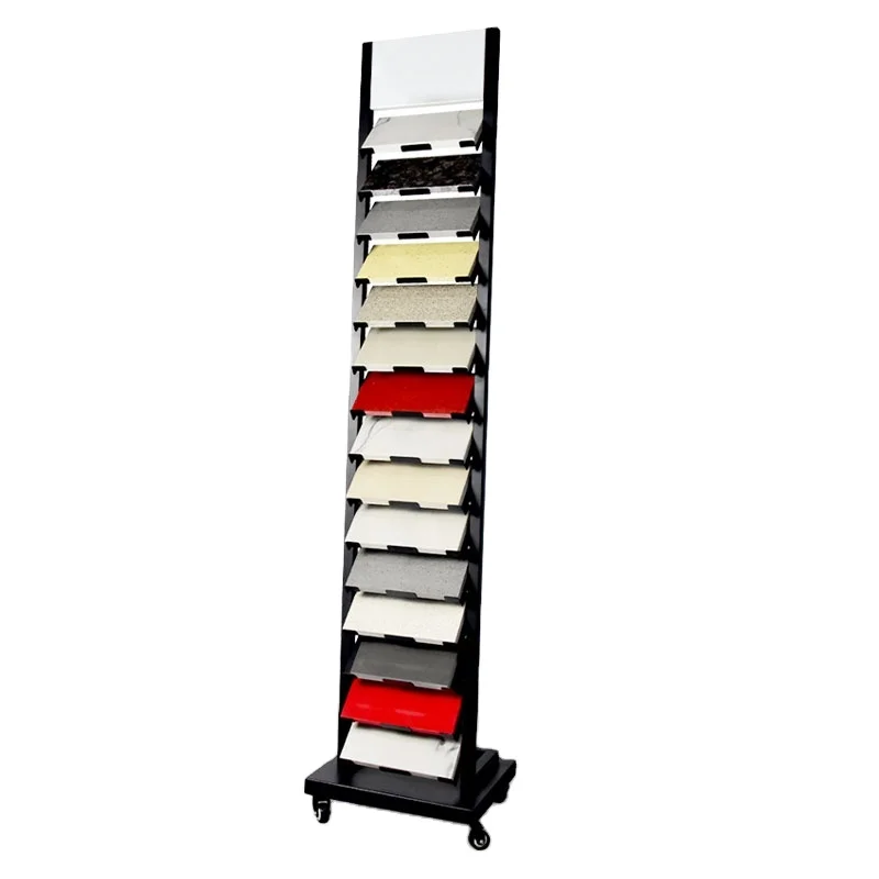 Hot Sale Acrylic Floor wheel Ceramic Tile Display Showroom Marble Granite Rack China Custom Waterfall Stone Panel Displays Stand