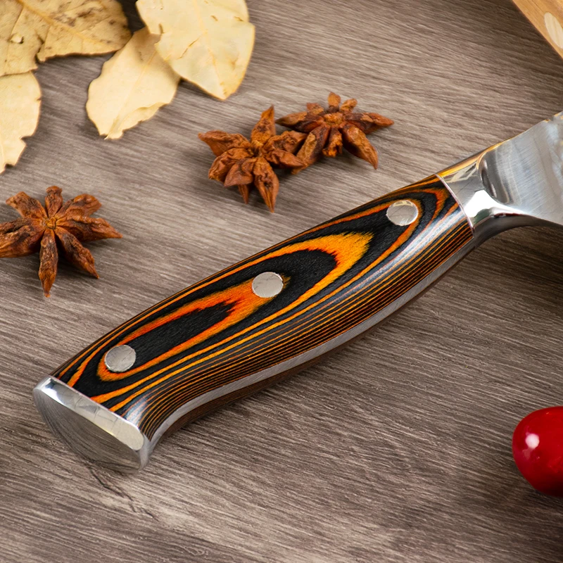 8 inch 5cr15 Stainless Steel Hammer Pattern Kitchen Chef Knife With Ergonomic Pakka Wood Handle