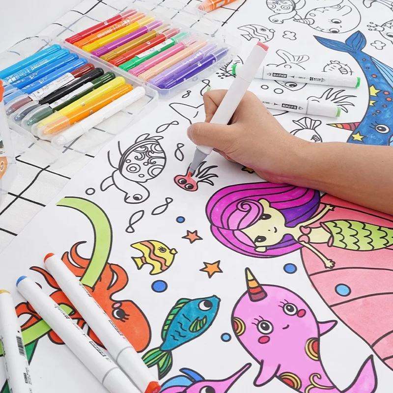 Baby Children Giant Painting Coloring Drawing Paper Poster Roll Toys Kits With Stickers and 6pcs Tempera Stick
