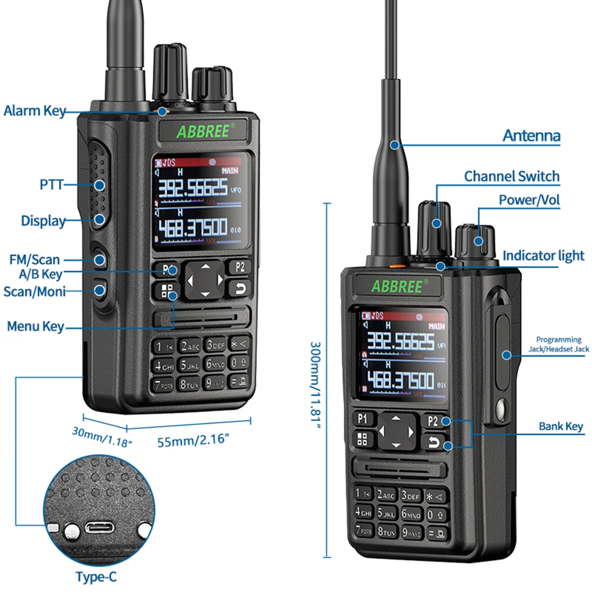 ABBREE AR-869 иди и болтай Walkie Talkie “иди V2 BT программы GPS передатчик 136-520 МГц все Диапазон Wi-Fi ftp-сервер (2-Way радио с Тактический антенна