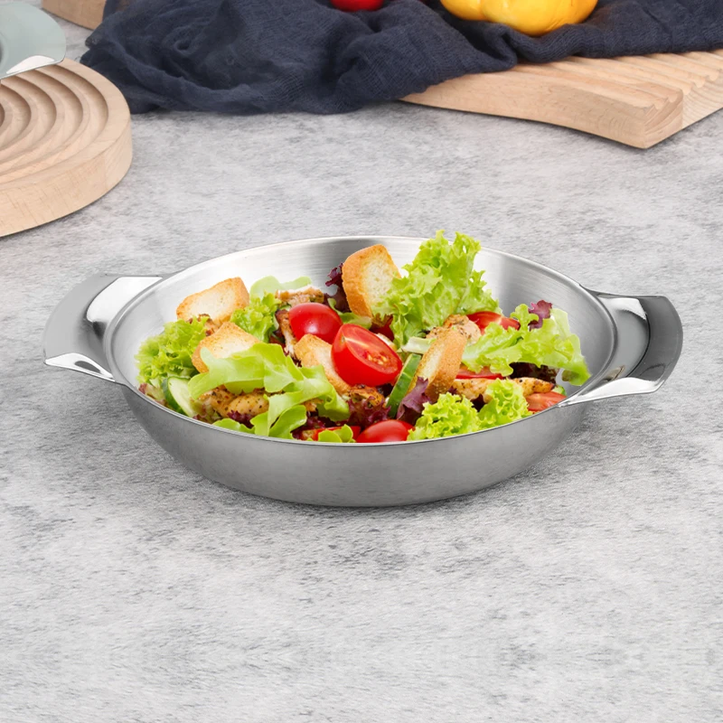 Hot Selling Stainless Steel Plate Seafood Metal Serving Tray Round Plate Metal Decorative Tray Plate With Double Ear