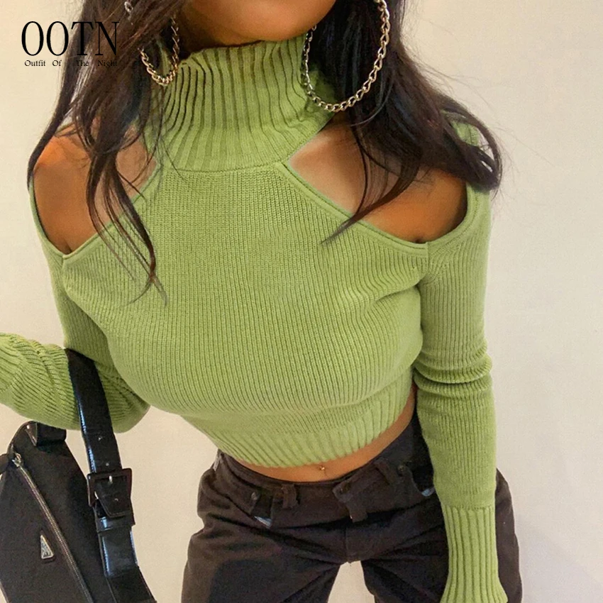  OOTN Y2K эстетическое в рубчик 90s топы с низким вырезом на спине шнуровке высоким плотно облегающим шею воротником длинными рукавами Осенние футболки для девочек вырезами пикантные