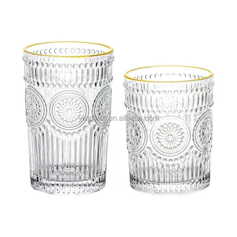 Drinking Glass Cups Ribbed Whisky Wine Glasses