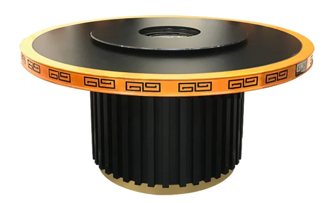 Китайский поставщик Изысканный резной металлический каркас для ресторана круглый горячий горшок обеденный деревянный стол