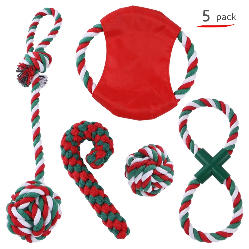 Pet Christmas Cotton Rope Toys Set Teeth Grinding Supplies Colorful Cotton Rope Christmas Knot Bite Resistant Toy for Dogs