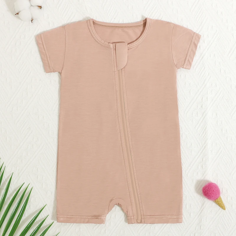 2023 Hot New Pure Color Newborn Jumpsuit Short Sleeve Bamboo Baby Clothes Summer Baby Romper