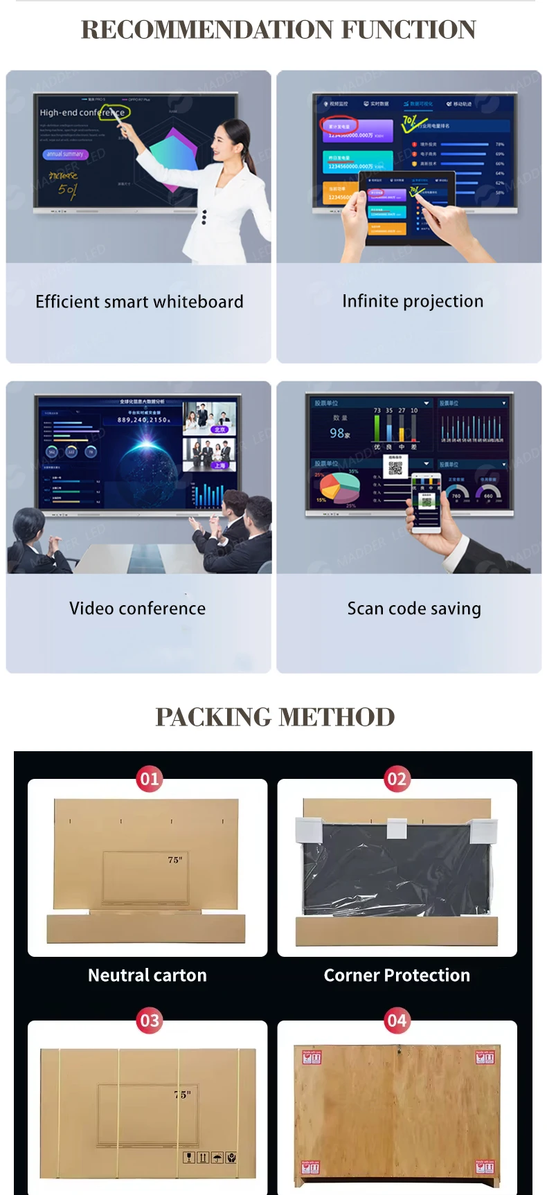 Hd Touch All-in-one LCD Machine for School Conference Presentation Education 55~100inch Smart Whiteboard