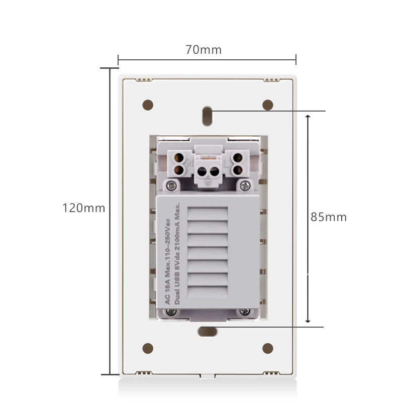 Professional switch factory crystal glass panel US dual 3-wall sockets with dual USB sockets