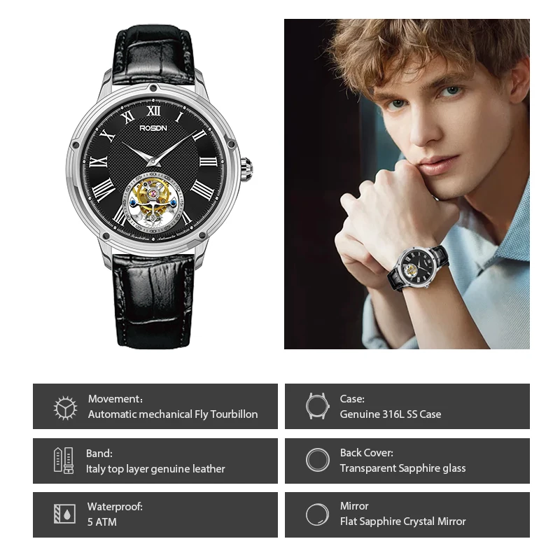 Tourbillon Skeleton Watch Seagull Movement Tourbillon Wristwatch 5 BAR Chronograph Automatic Mechanical Watch