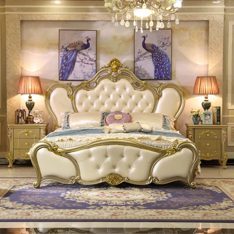 luxurious king size European style bed gold hotel bedroom sets