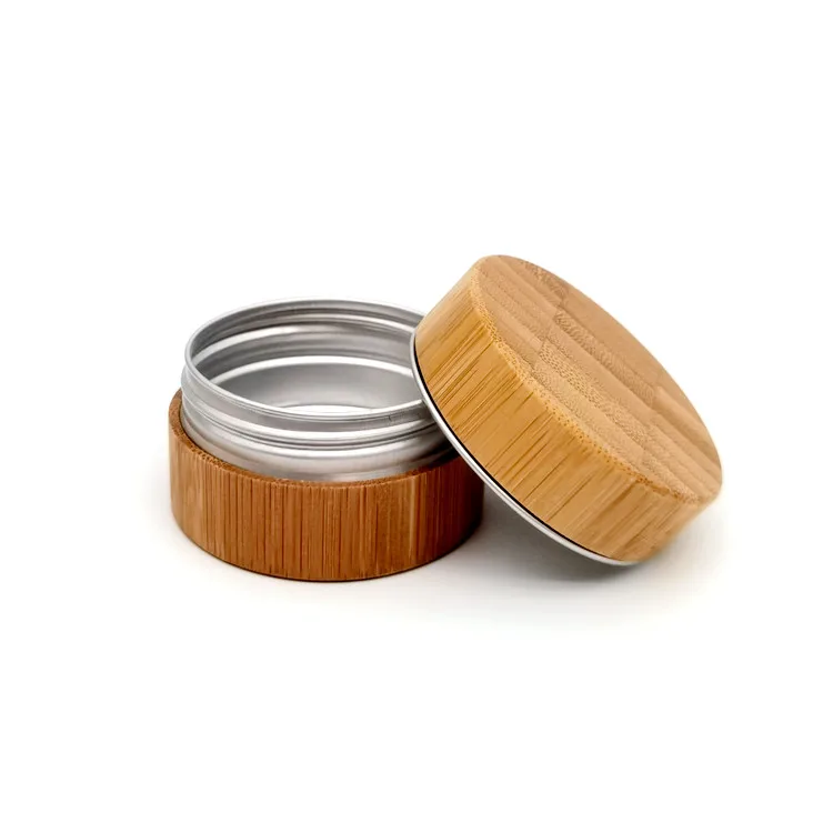 Natural bamboo skin care cream jar with aluminum inner facial mask container wooden cap lid 15g 20g 30g 50g 80g 100g 150g 200g