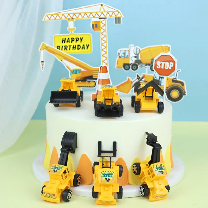 new arrival Plastic 6 Pcs Set Tractor Toy Vehicles for Boys Cake Decorating Supplies for Boys Baby Birthday Cake Party