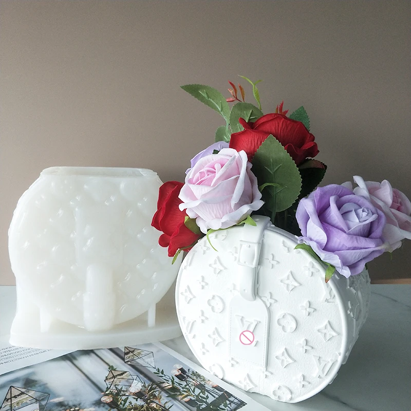 New Design DIY Fashion Women L V Handbag Vase Mould Large Size Luxury Logo Handbag Flower Pot Silicone Mold