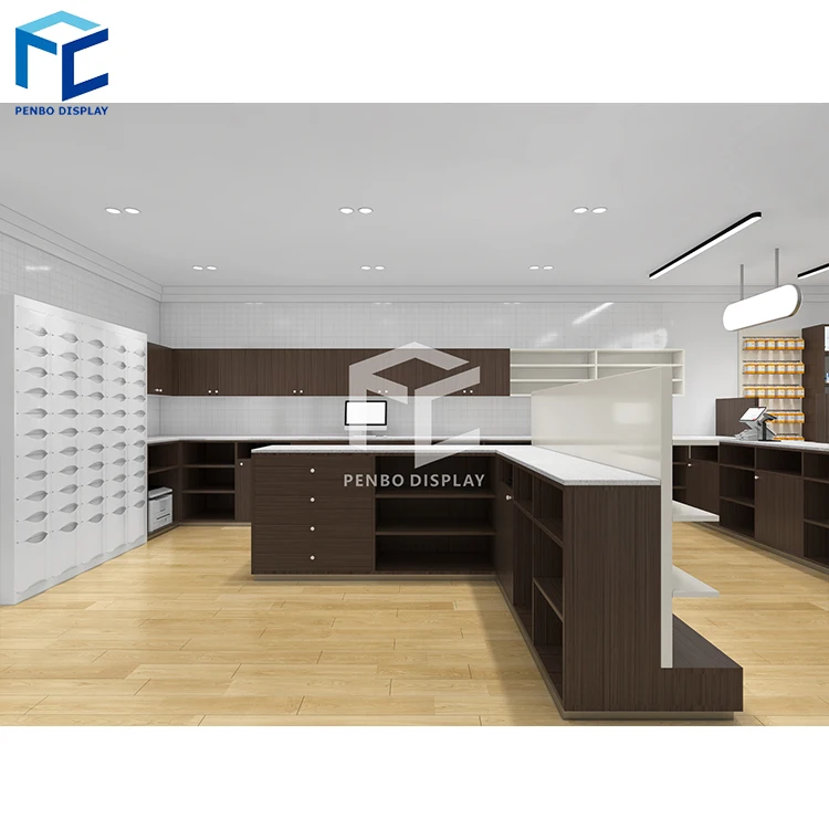 Modern Medical Store Display Counter Design Health Care Store Furniture Retail Pharmacy Counter Display Furniture for Pharmacy