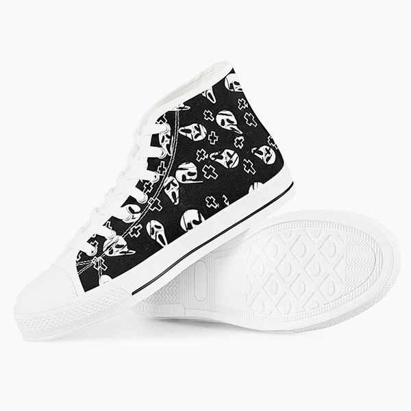 White Custom Design Comfortable Men High Top Canvas Shoes Rubber Sole Sneakers Casual Shoes Dropshipping No MOQ