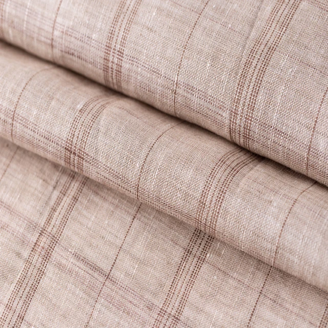  # 8572 135GSM 100% Pure Linen Fabric brown check color linen