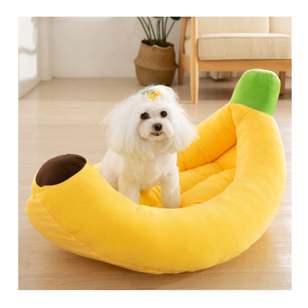 BSCI pet supplies animal products manufacturer plush  banana beds soft animal bed durable banana shape pet bed