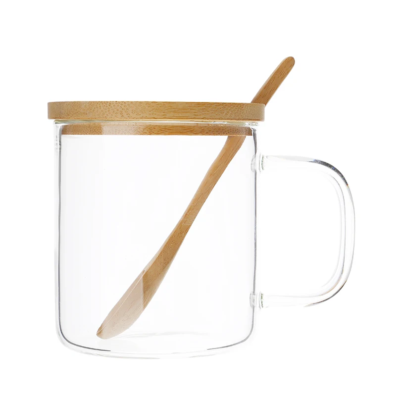 
 Новое поступление 400 мл натуральная бамбуковая крышка прозрачное стекло Двойная Стенка с ложкой чашки кофе чай молоко изоляционная кружка стеклянная чашка  