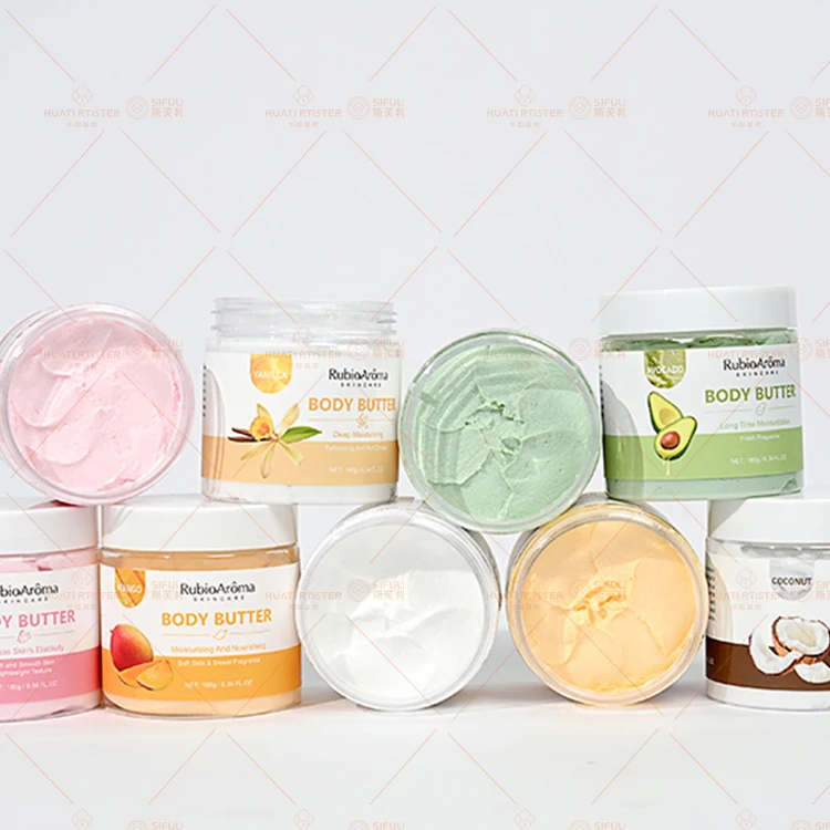 Huati Sifuli RubioAroma Organic Moisturizing Whipped Shea Butter Lotion Skin Whitening Body Cream Coconut Rainbow Body Butter