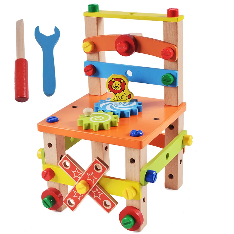 Workbench Chair Assemble Toys Wooden Nuts and Bolts Set DIY Combination Multifunction Puzzle Blocks Toy