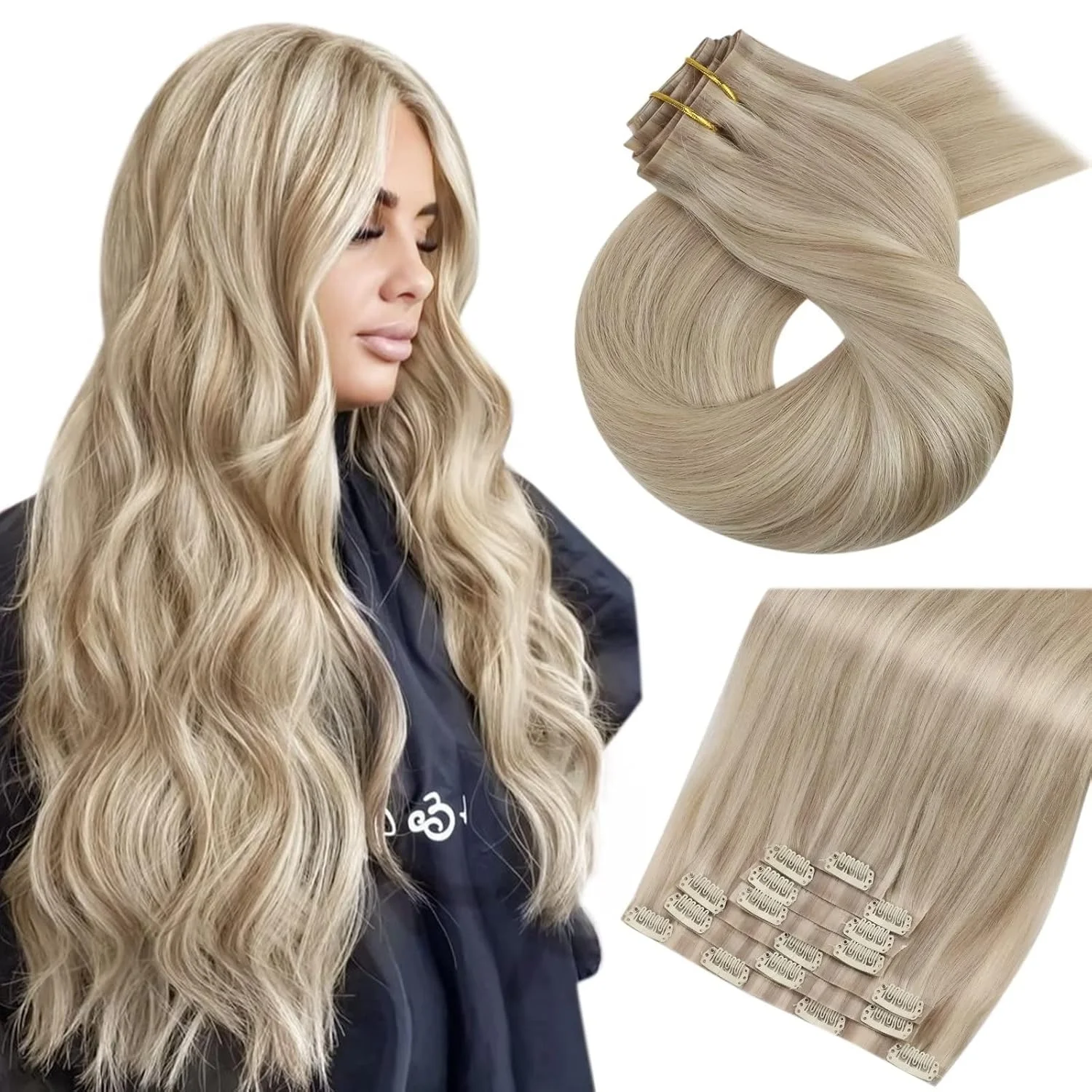 Wholesale Clip in Hair Extensions 100% Human Hair Seamless Straight Double Drawn Clip in Hair Extensions