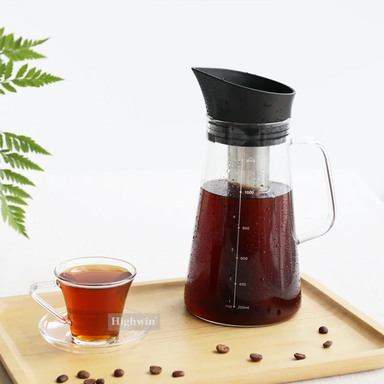 Factory Sales Directly 1000ml Borosilicate Glass and Stainless Steel Infuser  Coffee Bottle Cold Brew Maker