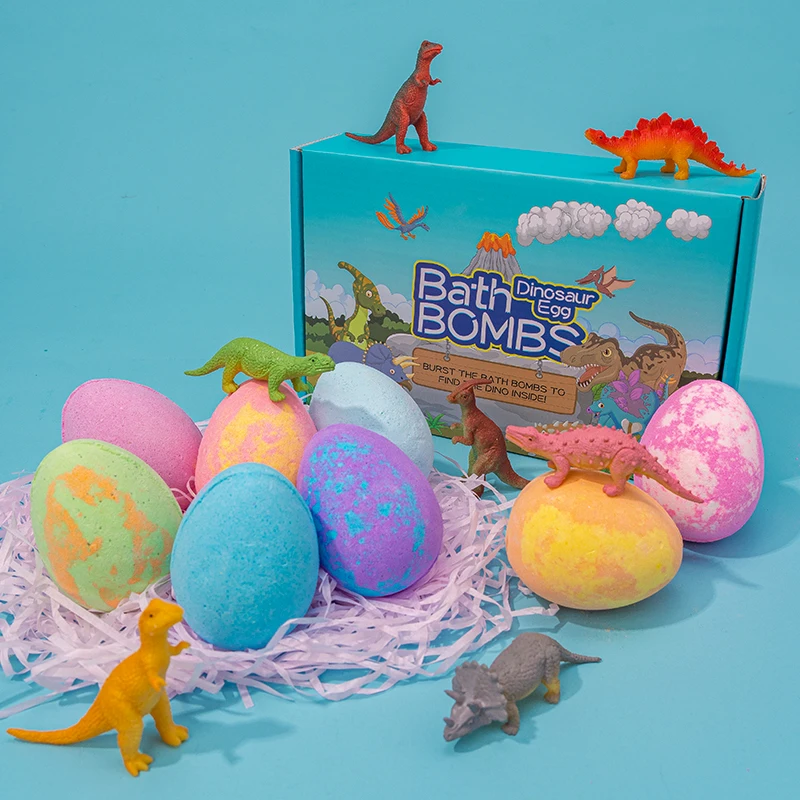 Wholesale Fizzies Bubble Bath Supplies Organic Cbd Cute Dinosaur Egg Bath Bomb With Toys Inside Kids Luxury Skin Care Set