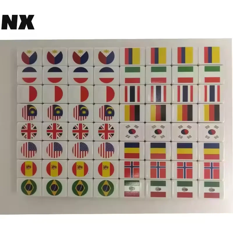 HN Newest Custom  Mahjong Set Printing Seaside Escape Mahjong Set with Countries Flag for Promotion