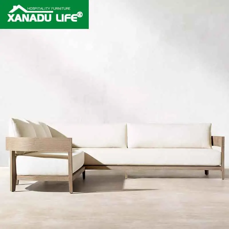 
Wood Modular Sofa Outdoor Couch Set All Weather Teak Sofa Luxury Sofa Set Waterproof Cruise Gazebo Resort Teak L Shape Lounge 