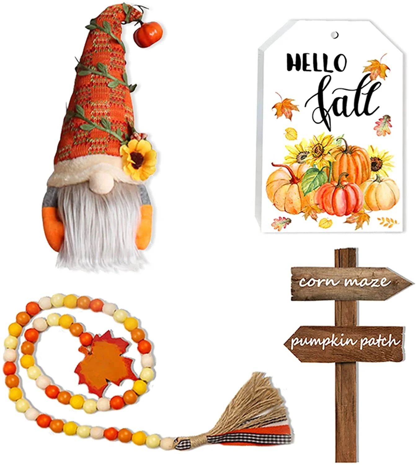 Fall Decor Fall Tiered Tray Decor Plush Gnome Fall Wood Bead Garland  Happy Wooden Sign - Pumpkin Spice Corn Maze Sig