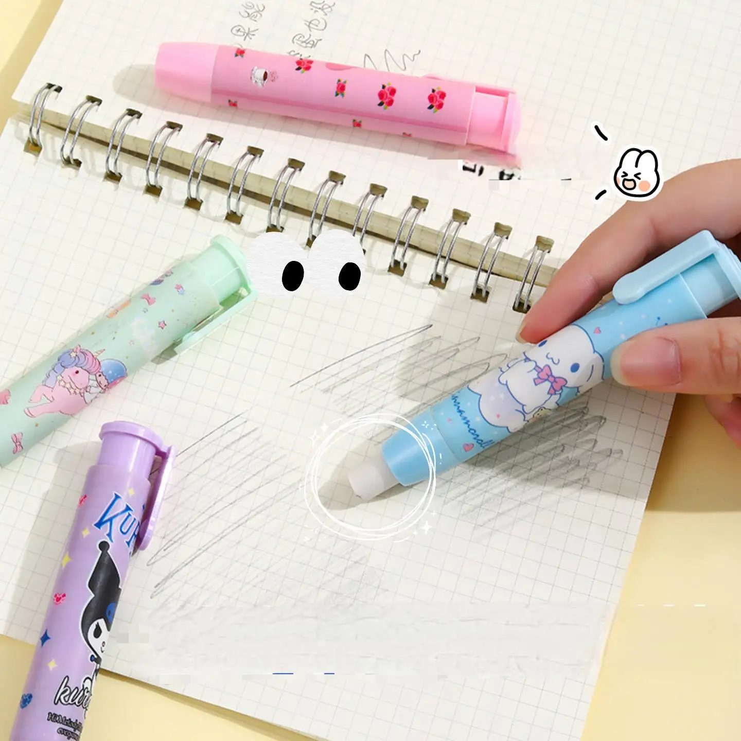 Yubon 6pcs Sanrioed Creative Cartoon Press Eraser Cute Stationery for kid Student No Traces Eraser Learning Supplie Prize Custom