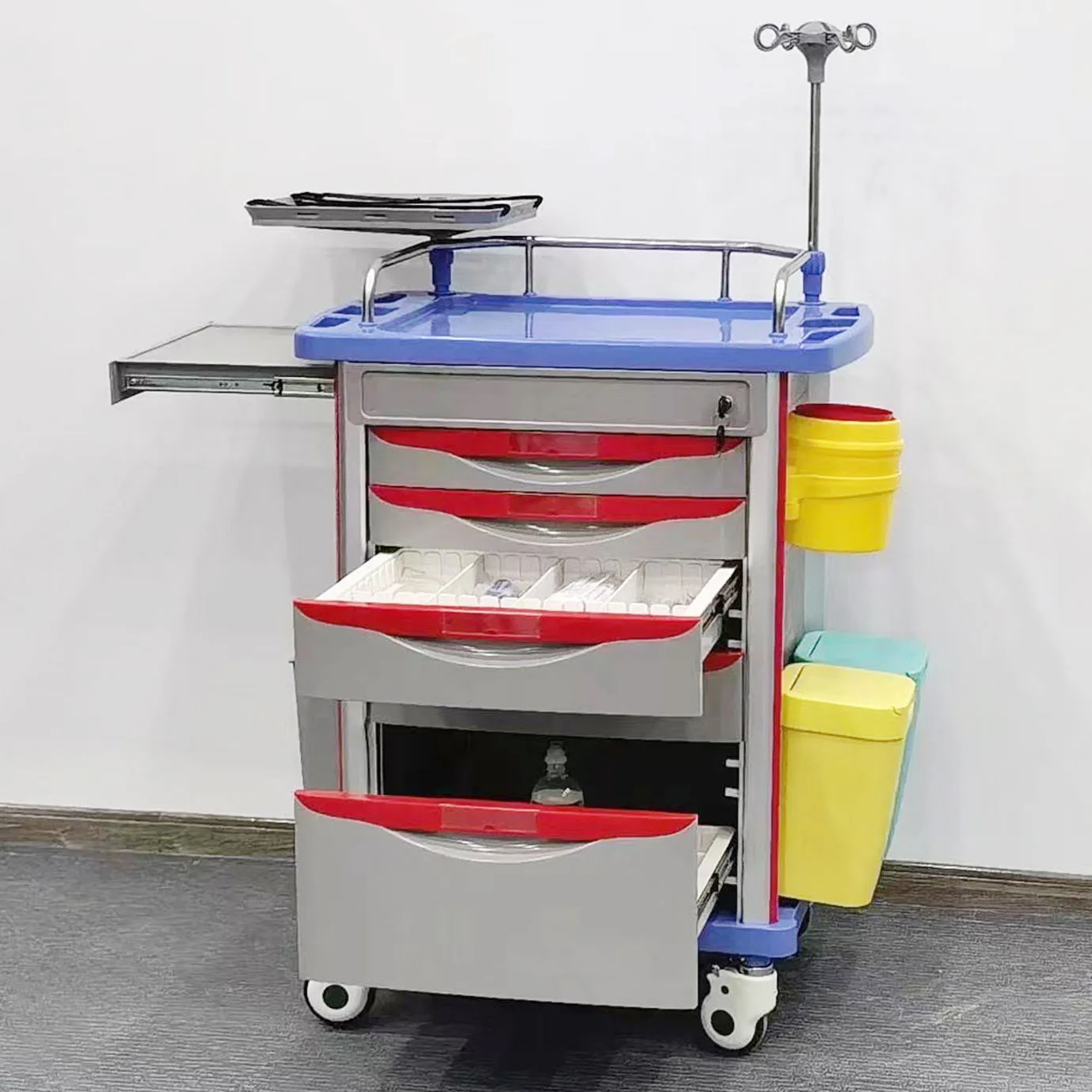 Hot Sale Hospital Trolley Multi-function Cart Medication Emergency Anesthesia Trolley with Mute Wheel