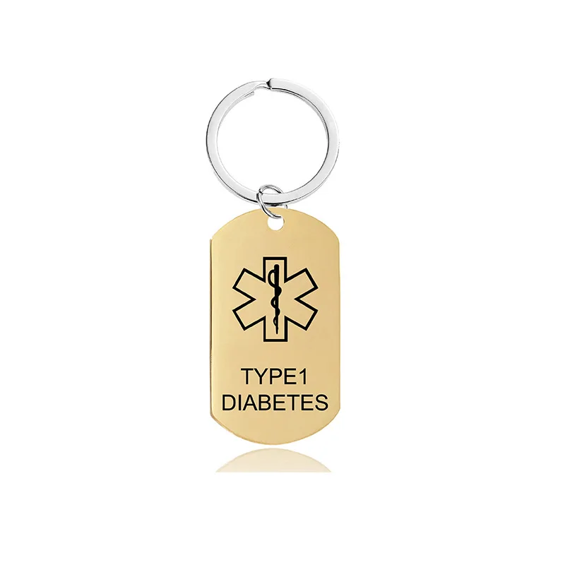 Stainless Steel Caduceus Medical Alert Symbol ID Dog Tag Type 1 Type 2 Diabetes Epilepsy Blood Thinner Awareness Key Chain