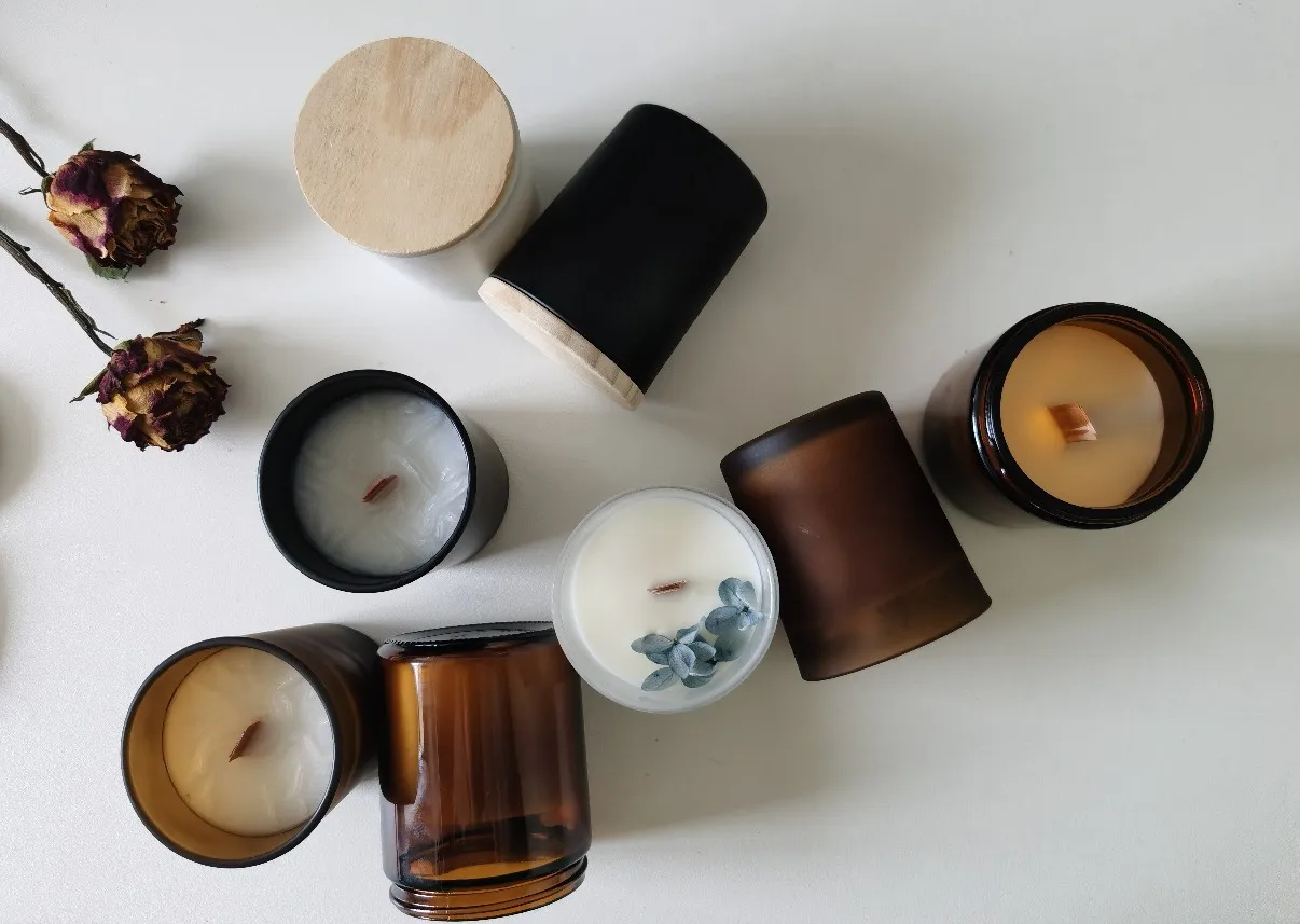 Wholesale transparent white black matte empty 8 oz 10 oz 14 oz glass wax candle jar with lid