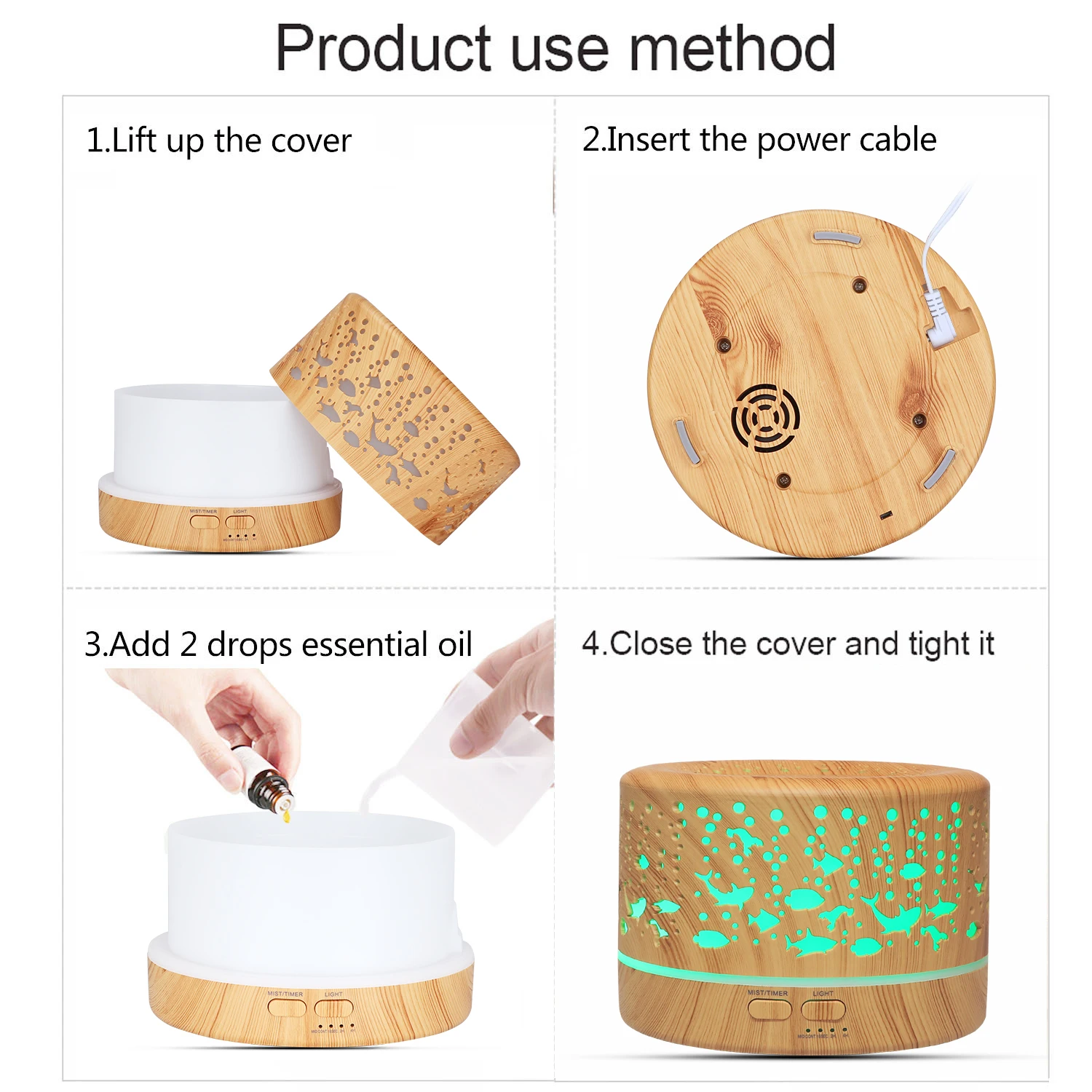 New products 2022 unique ultrasonic air humidifier air purifier essential oil mist 500ml wood grain aroma diffuser
