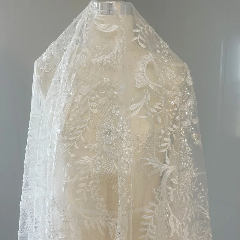 Wholesale Fine embroidery full embroidered fabric Lace mesh dress Princess dress cloth Embroidered cloth for weddings and so on