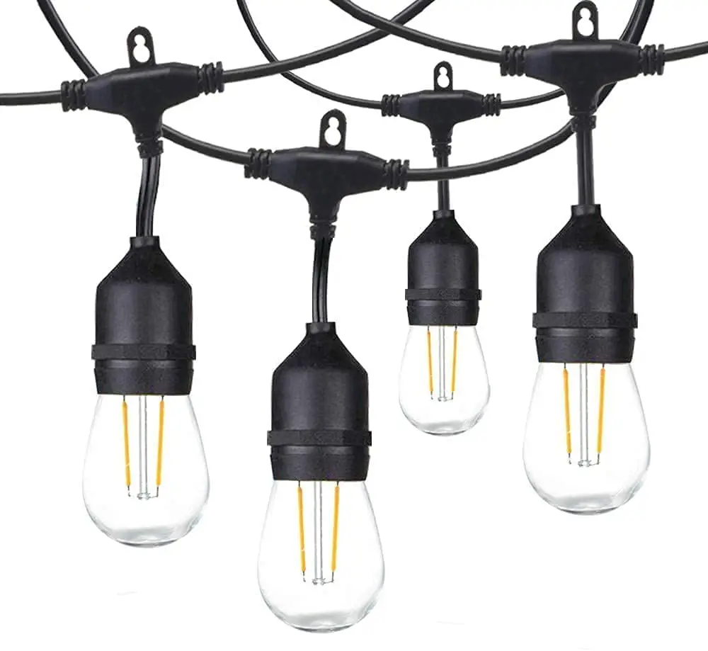 Hotsale 120V E26 48FT Length 15Sockets LED Commercial Grade String Lights Waterproof IP65 S14 LED Vintage String Lights