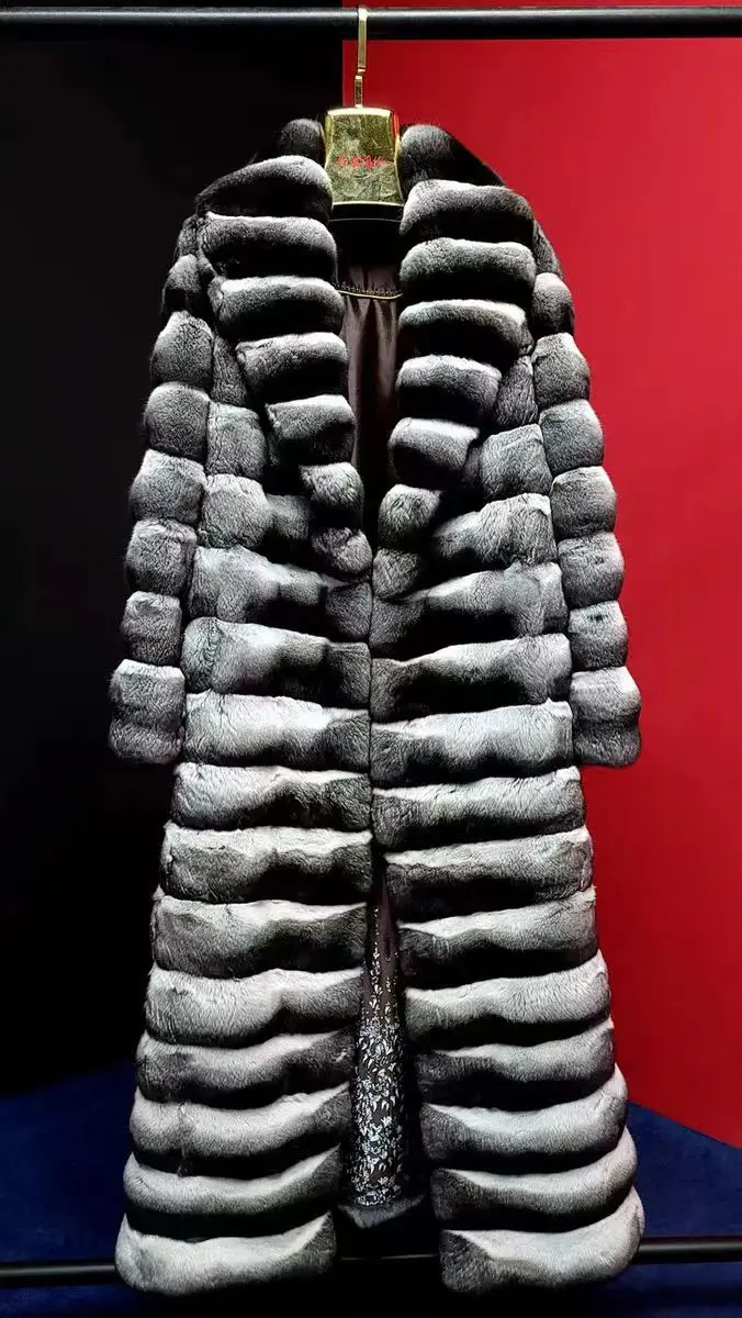 High Quality Top Luxury Extra Long Chinchilla Fur Coat Real Chinchilla Fur Coat For Men And Women