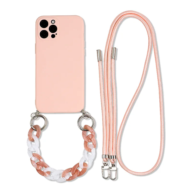 Fashion Luxury TPU Cell Phone Cover INS Crossbody Lanyard Necklace Marble Wristband Chain Silicone Case Strap Rope