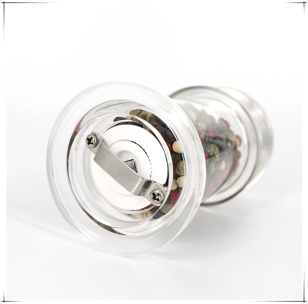 Clear Transparent Acrylic Salt and Pepper Miller Manual Ceramic Mill for Home Use with Custom Logo Box Packing