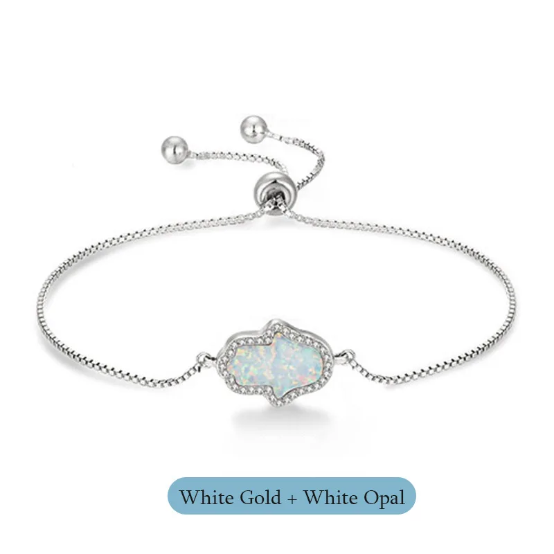  925 sterling silver adjustable length snake chain opal hamsa hand