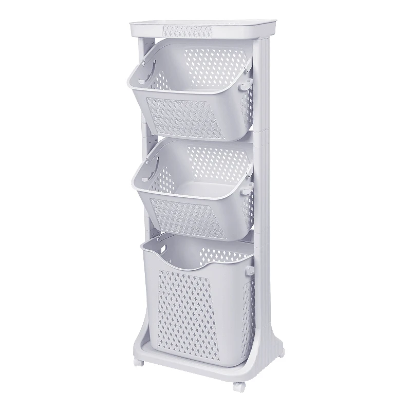Пластиковая корзина для грязного хранения одежды в ванной комнате, трехуровневая корзина для белья с колесиком