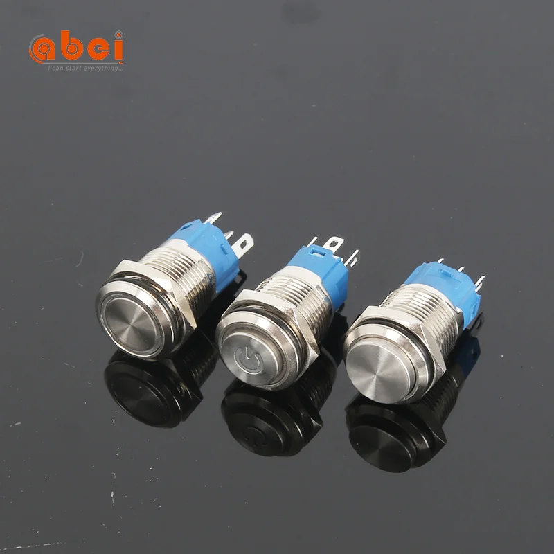 Светодиодный самоблокирующийся кнопочный переключатель с подсветкой, 16 мм, мгновенный металлический, красный, зеленый, 12 В, 110 В