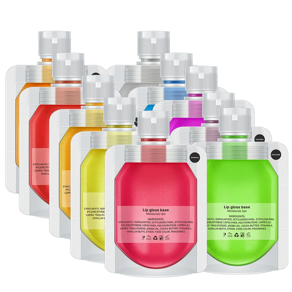 Rainbow Fruit Lip Gloss Clear Base liquid  Oil Self-standing bag DIY Moisturizing Christmas Gifts