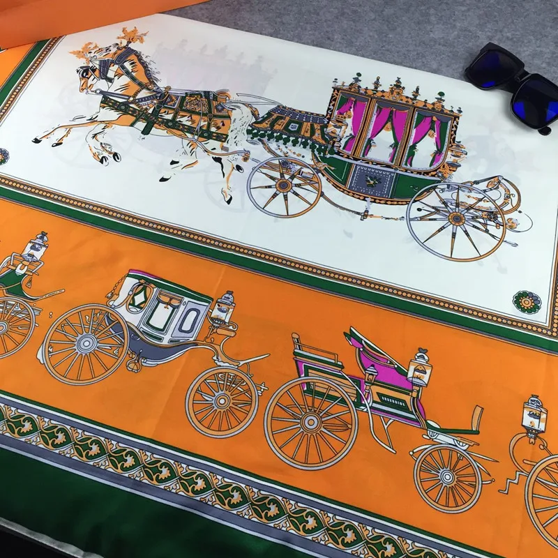 Высококачественные шелковые шарфы, женский Шелковый квадратный шарф с принтом в виде коляски, шелковый шарф размера 140