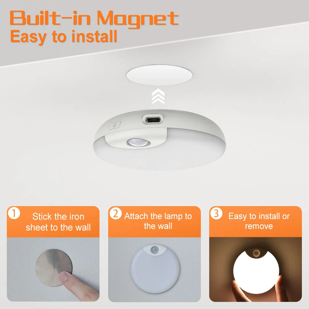 China Factory Magnetic Rechargeable LED Motion Sensor Night Light Indoor Cabinet Motion Detected Lights
