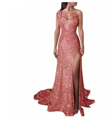 WIIPU 5XL mujeres Sexy de borla de lentejuelas un hombro hendidura lateral noche fiesta vestido Bodycon damas Maxi vestido Vest