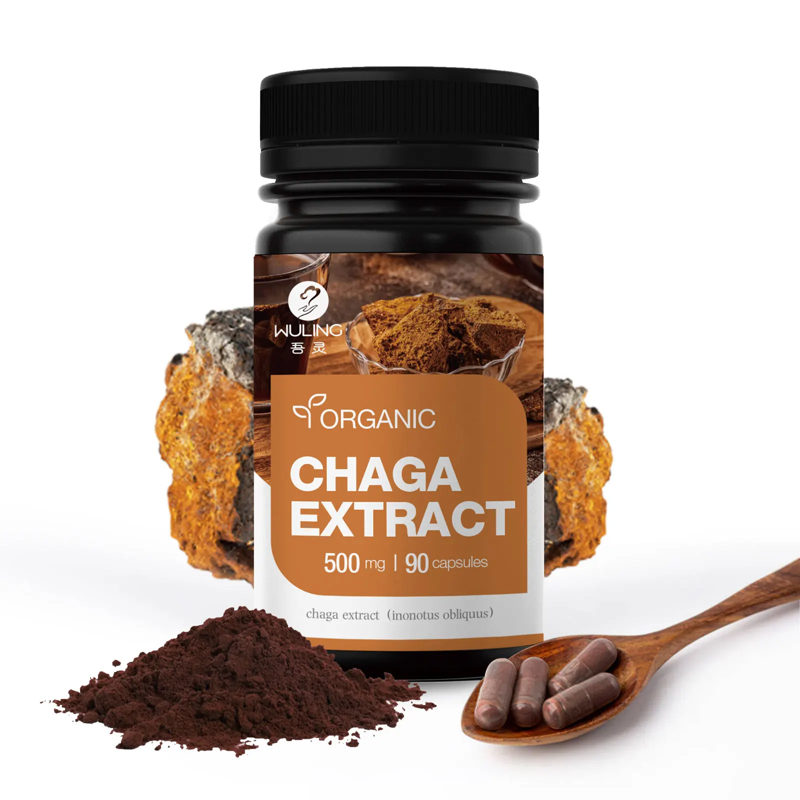 Chaga Mushrooms Capsules 90 Count High in Polysaccharides, Beta Glucans, and Terpenoids