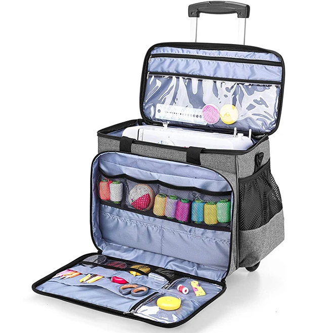 2024 New Style Cheaper Factory Price Rolling Sewing Machine Tote Carry Bag with Detachable Trolley Dolly