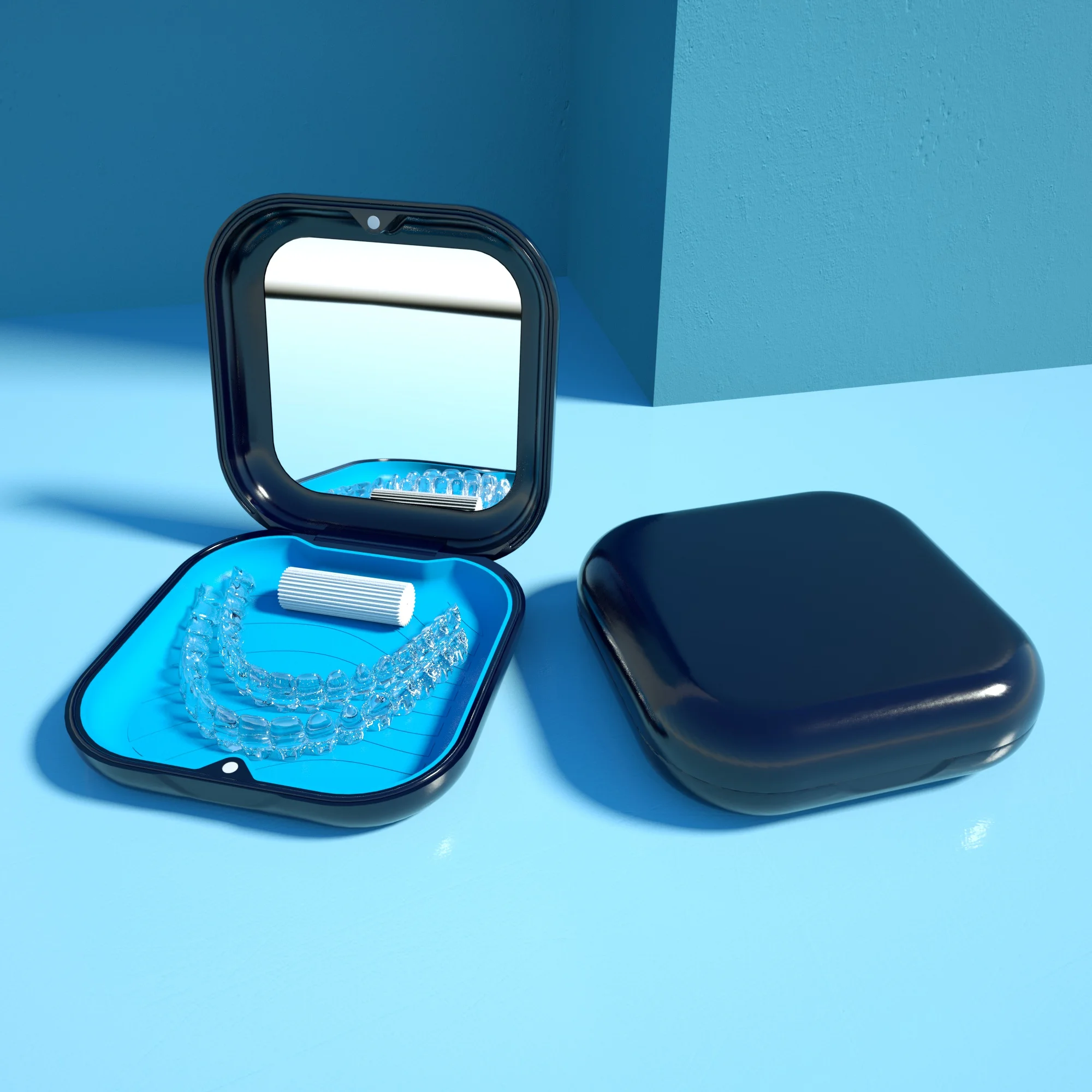 Custom Logo Small Aligner Orthodontic Retainer Case ABS Denture Storage Case with Mirror